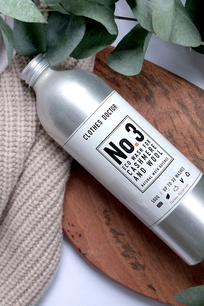 metal bottle with cashmere and wool washing liquid, moth repellent  