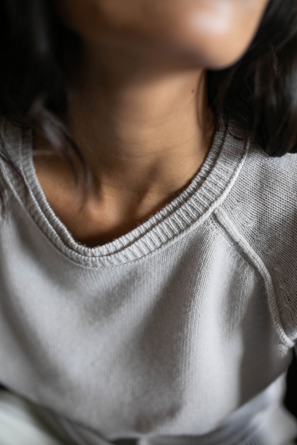 DOUBLE COLLAR Crew Neck Cashmere Jumper - Navy Blue