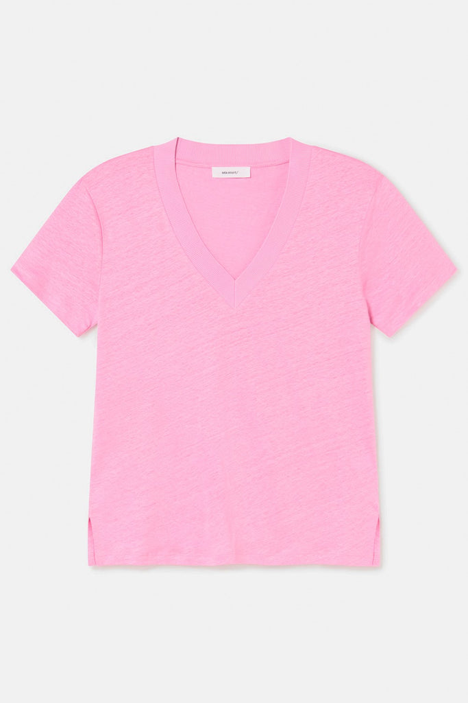 RIBBED V-NECK T-Shirt - Bubble Gum Pink