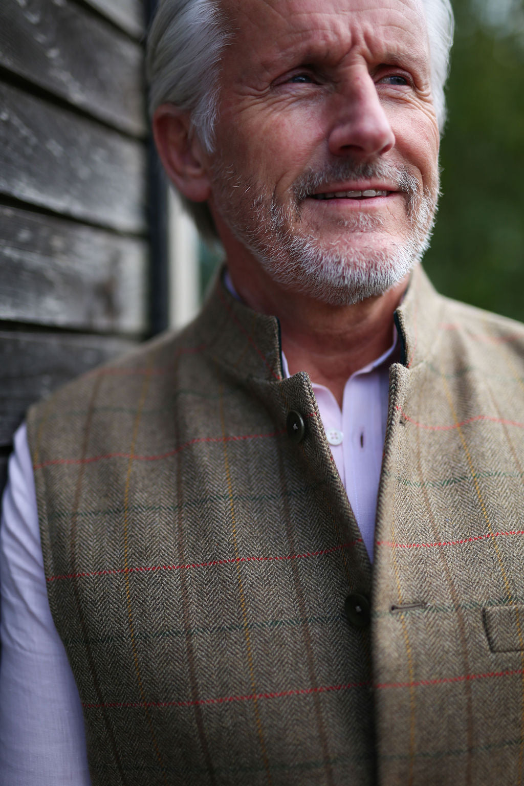 ISAAC Fine Tweed Nehru Gilet - Chestnut Herringbone