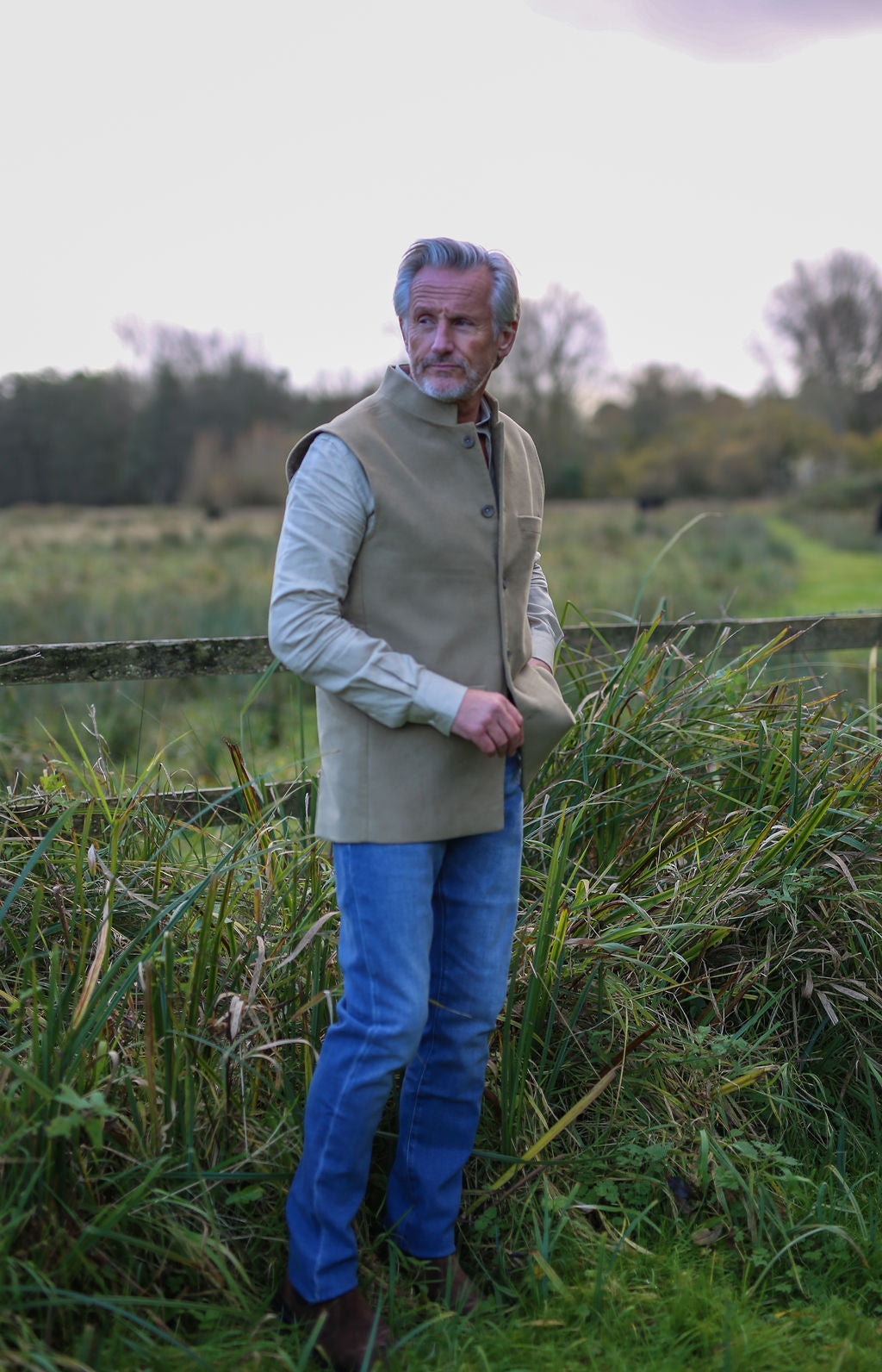 OSCAR Fine Tweed Nehru Gilet - Sable Herringbone