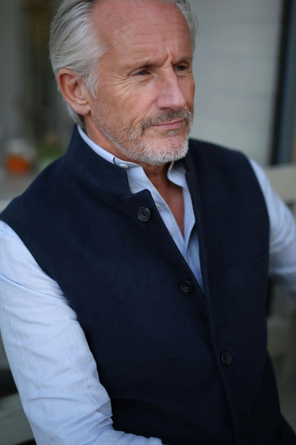 Beau MOLESKIN Nehru Gilet - Navy