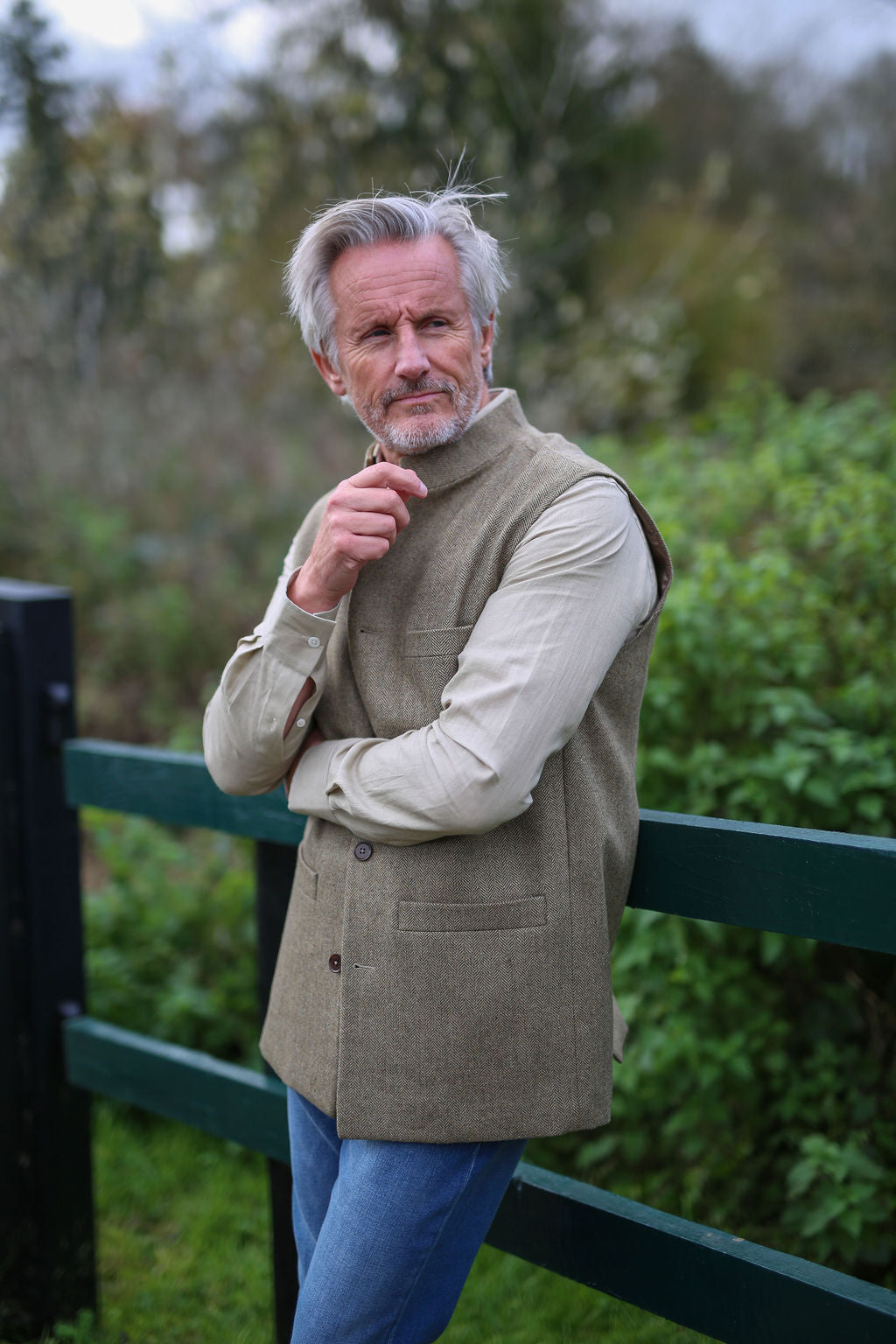 OSCAR Fine Tweed Nehru Gilet - Sable Herringbone