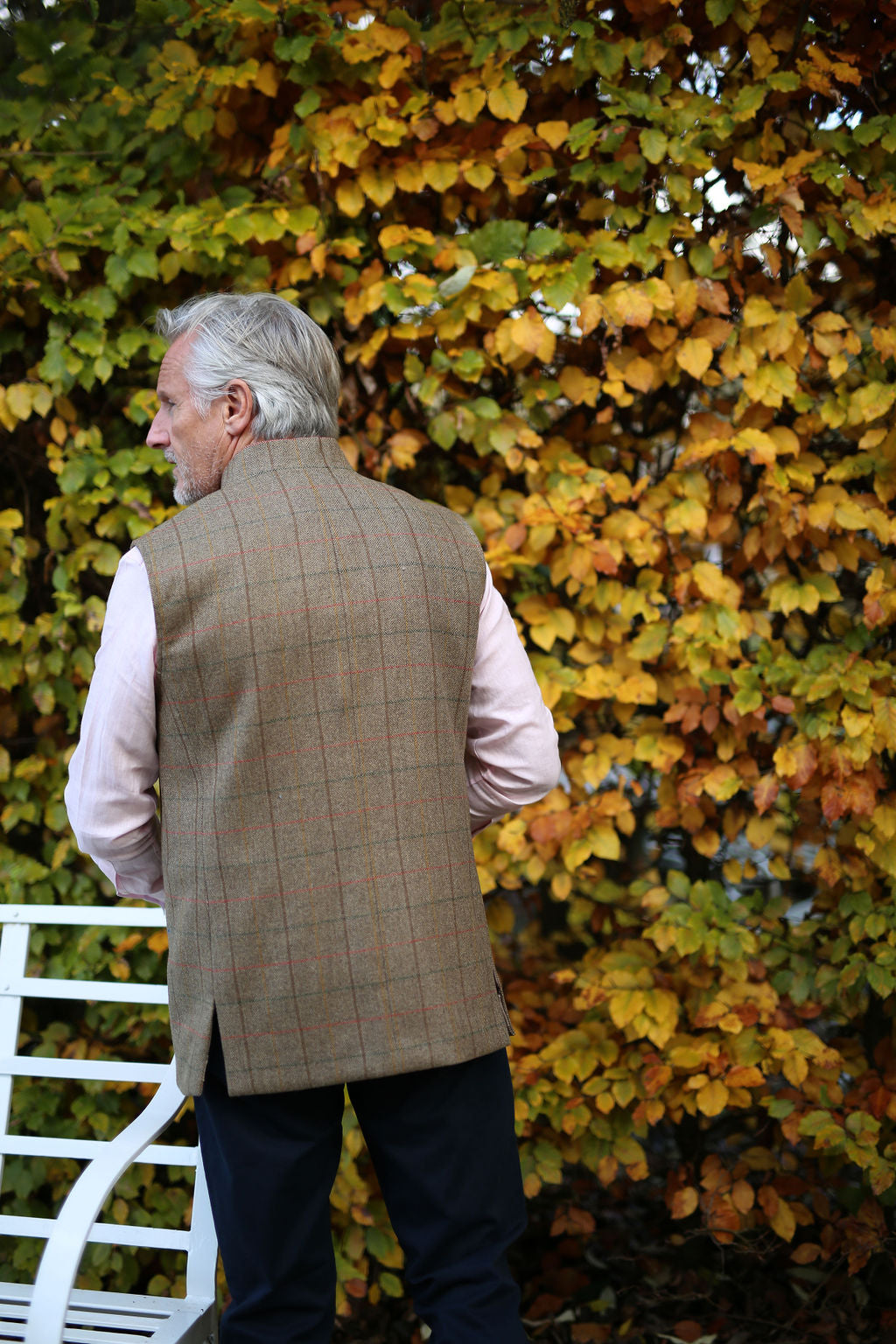 ISAAC Fine Tweed Nehru Gilet - Chestnut Herringbone