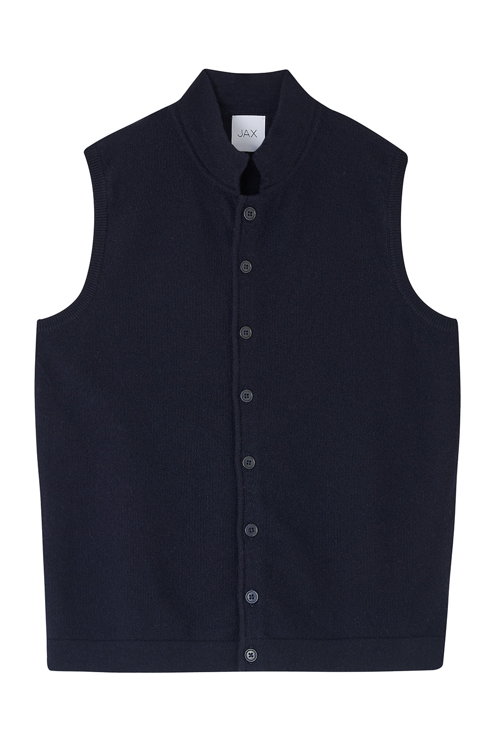 Knitted Nehru Cashmere Gilet - Navy Blue
