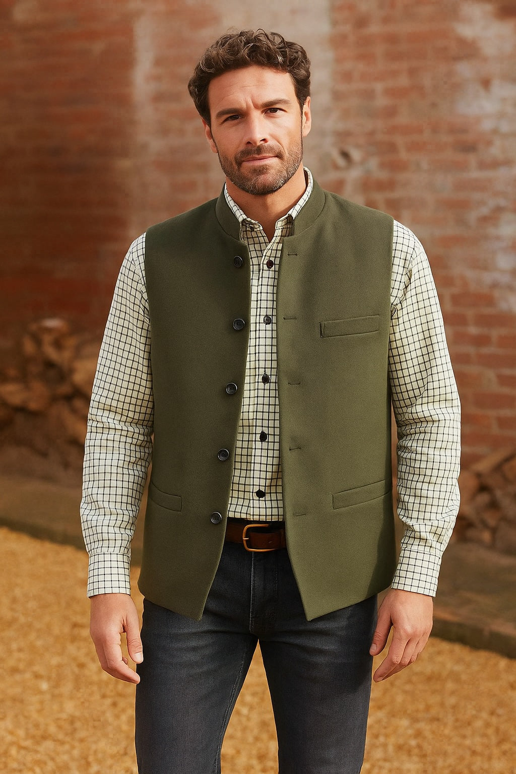 MOLESKIN Nehru Gilet - Olive Green