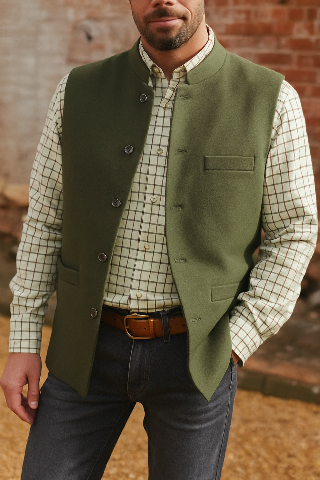 MOLESKIN Nehru Gilet - Olive Green