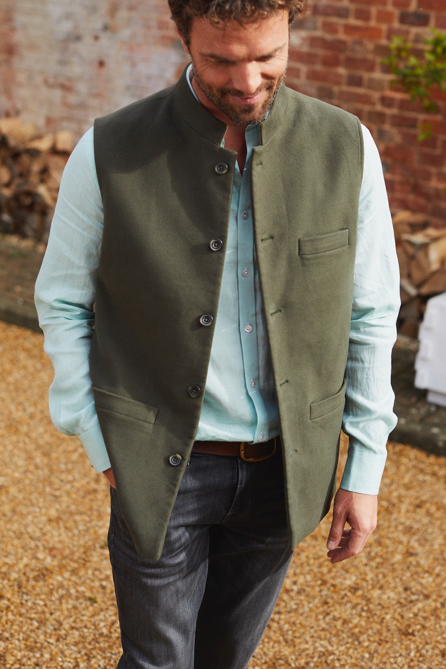 MOLESKIN Nehru Gilet - Olive Green
