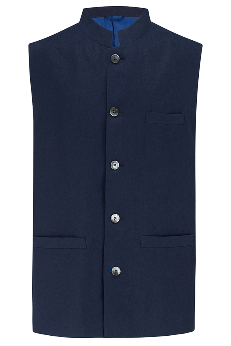 LINEN Nehru Gilet - Summer Blue