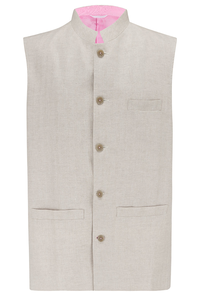 LINEN Nehru Gilet - Cream