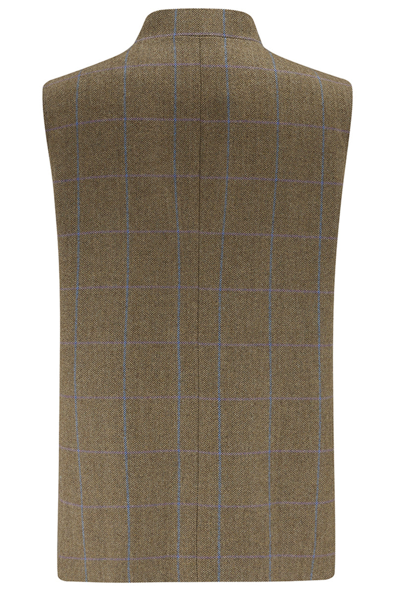 JASPER Fine Tweed Nehru Gilet - Sage Tweed with Turquoise