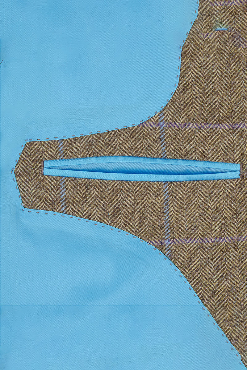 JASPER Fine Tweed Nehru Gilet - Sage Tweed with Turquoise