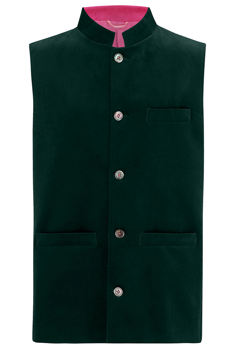 FELIX Velvet Nehru Gilet - Teal