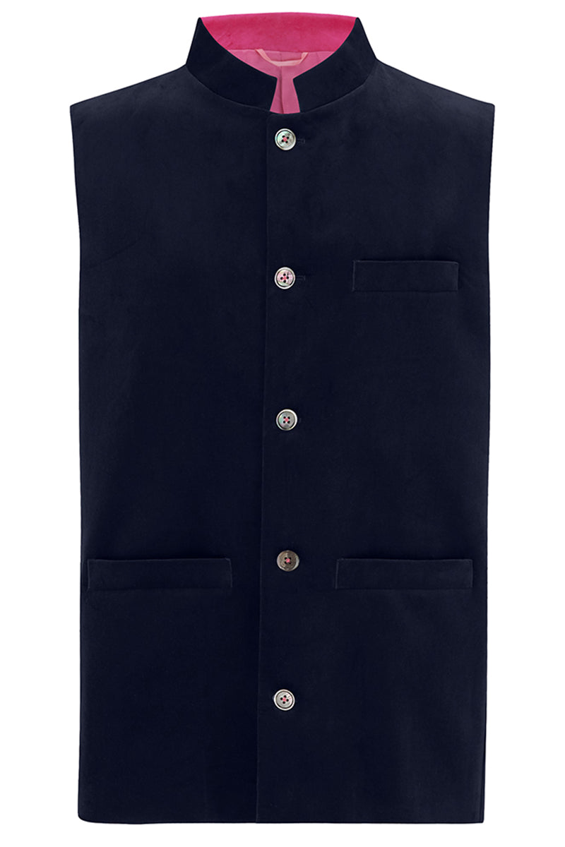 MAX Velvet Nehru Gilet - Navy
