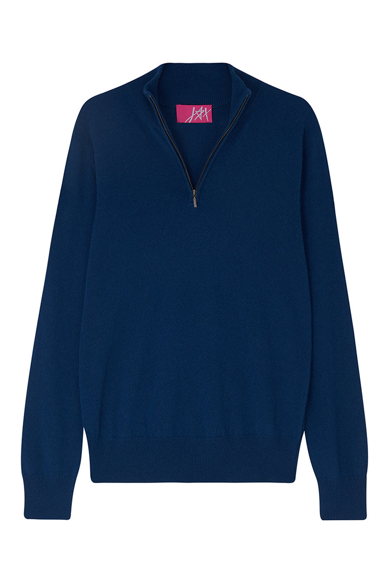 Cashmere Half-Zip Jumper - British Blue