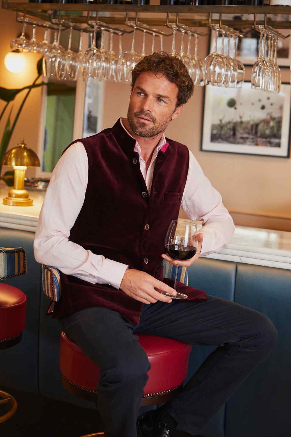 BACCHUS Velvet Nehru Gilet - Burgundy