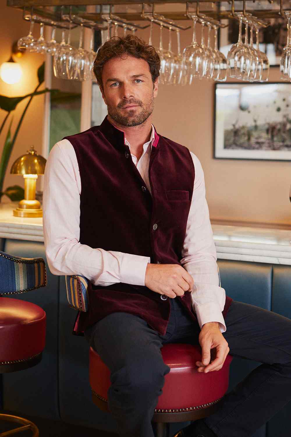 BACCHUS Velvet Nehru Gilet - Burgundy