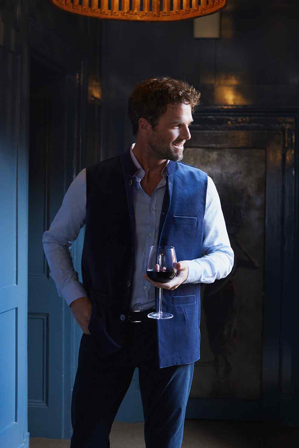 MAX Velvet Nehru Gilet - Navy