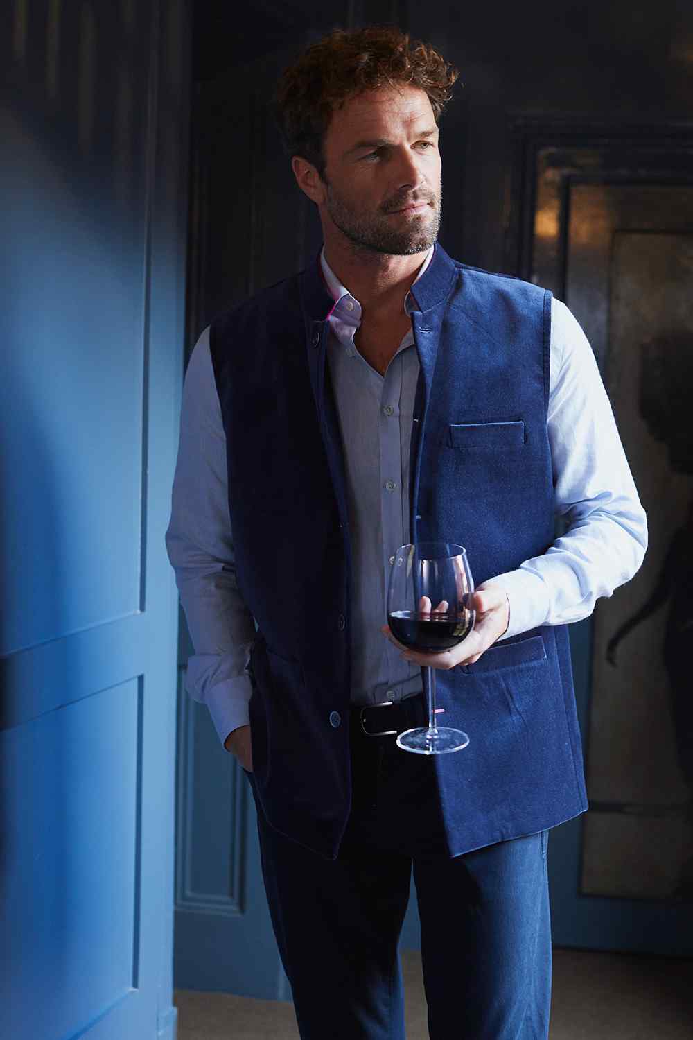 MAX Velvet Nehru Gilet - Navy