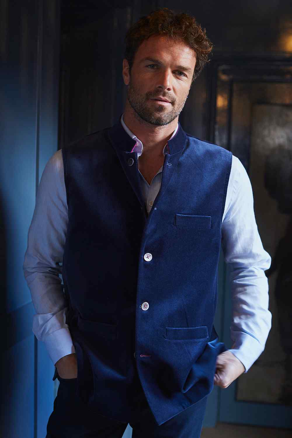 MAX Velvet Nehru Gilet - Navy