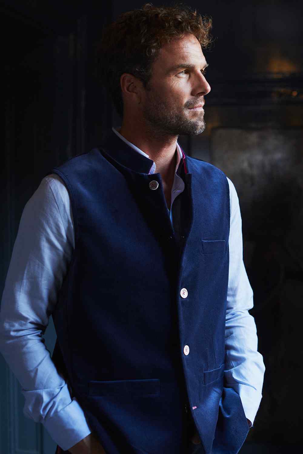 MAX Velvet Nehru Gilet - Navy