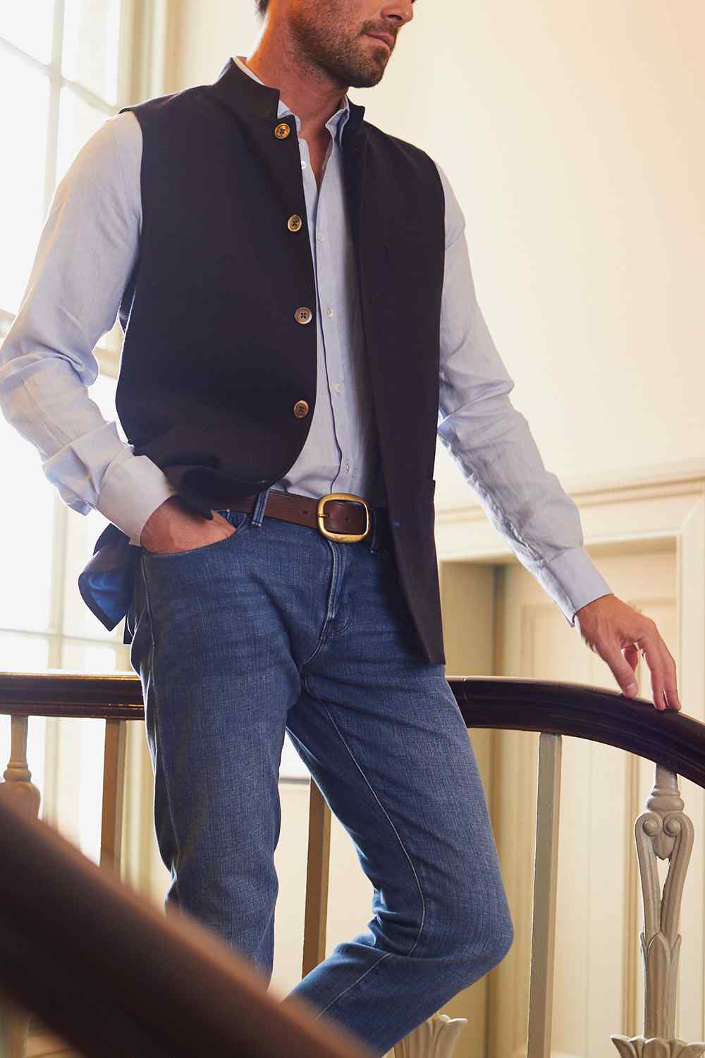 RALPH Cashmere Nehru Gilet - Navy