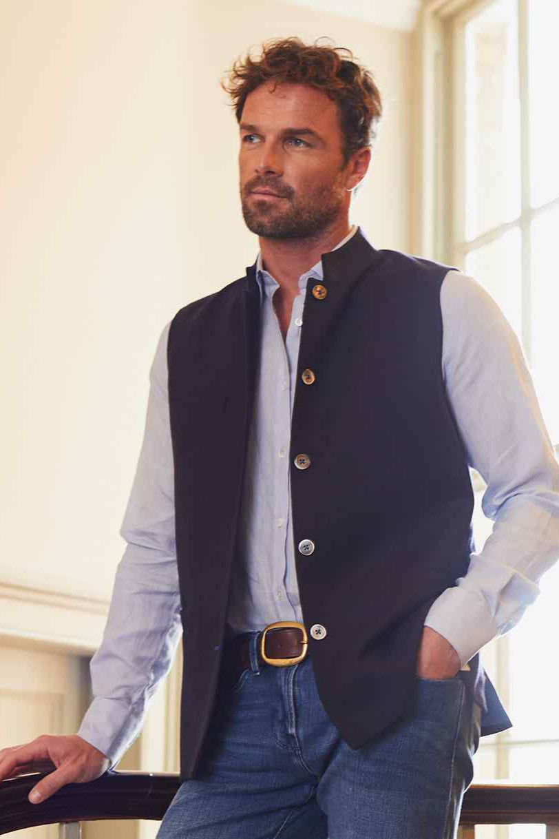 RALPH Cashmere Nehru Gilet - Navy