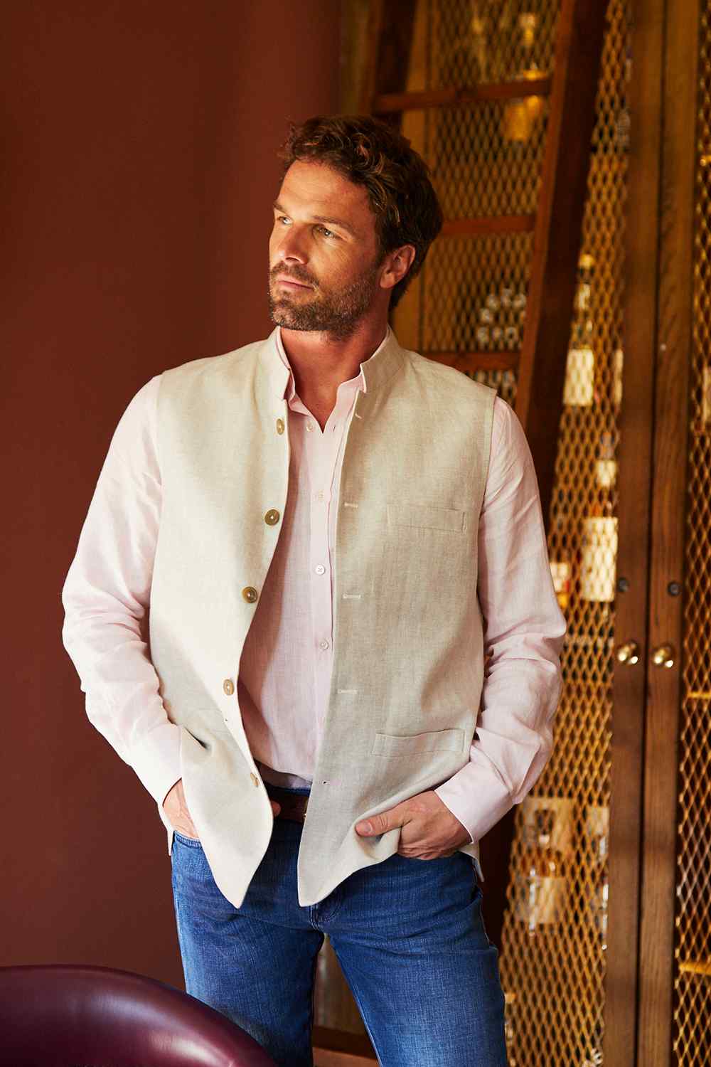 LINEN Nehru Gilet - Cream