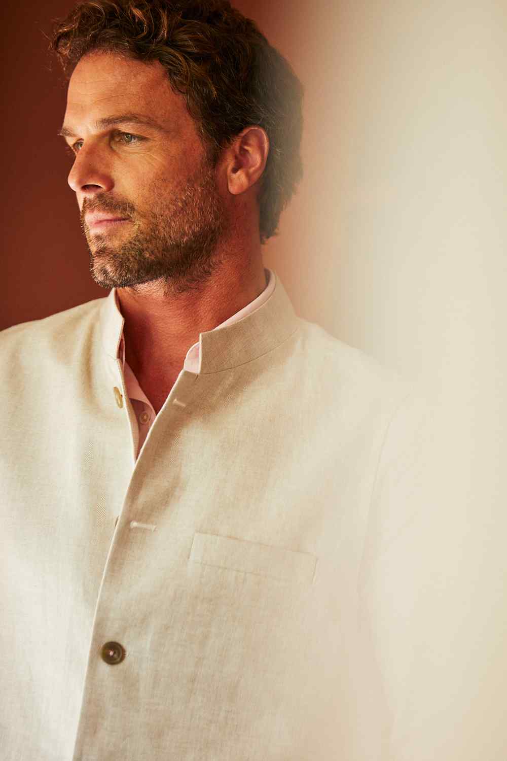 LINEN Nehru Gilet - Cream