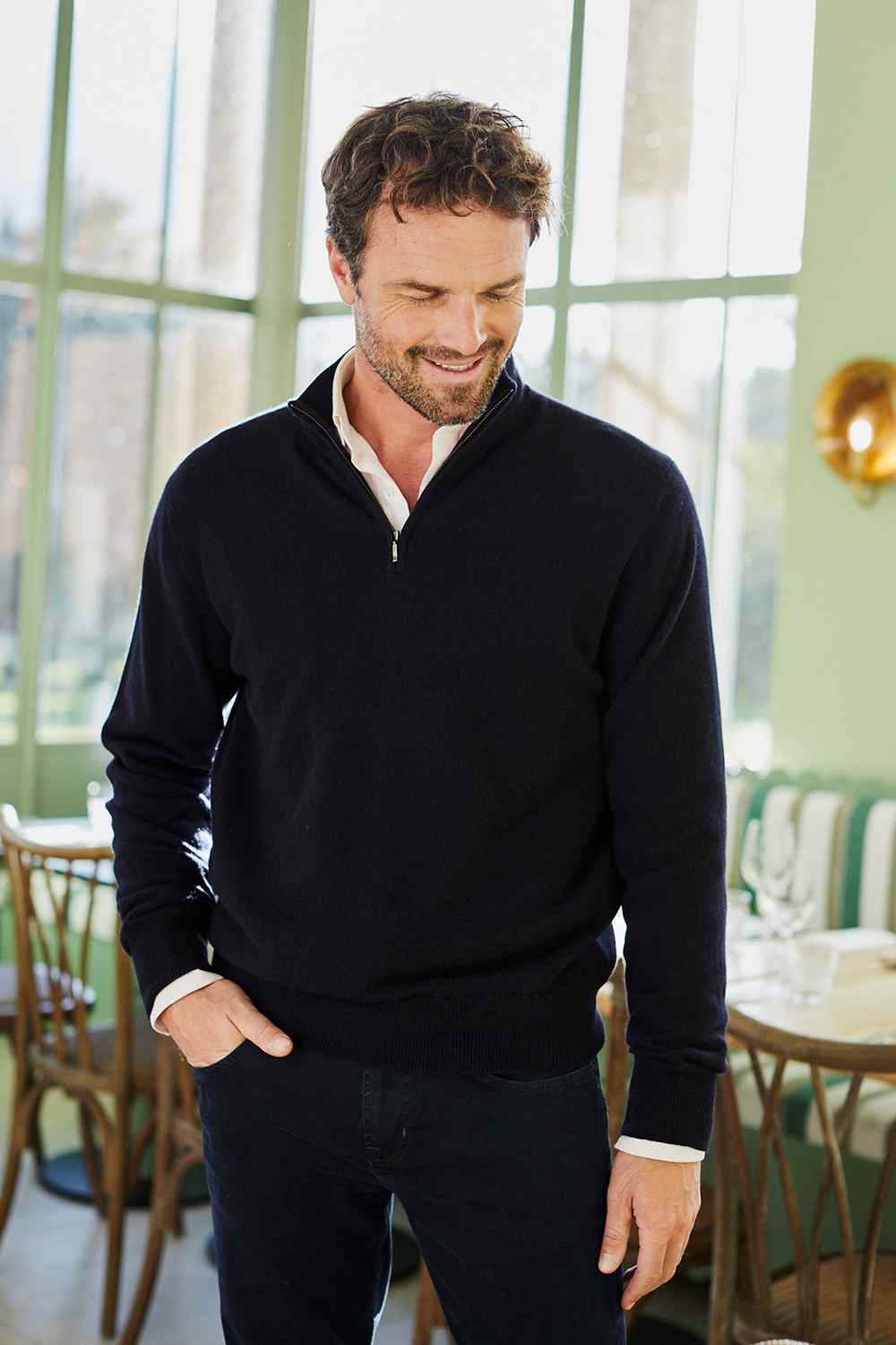 Cashmere Half-Zip Jumper - Navy Blue