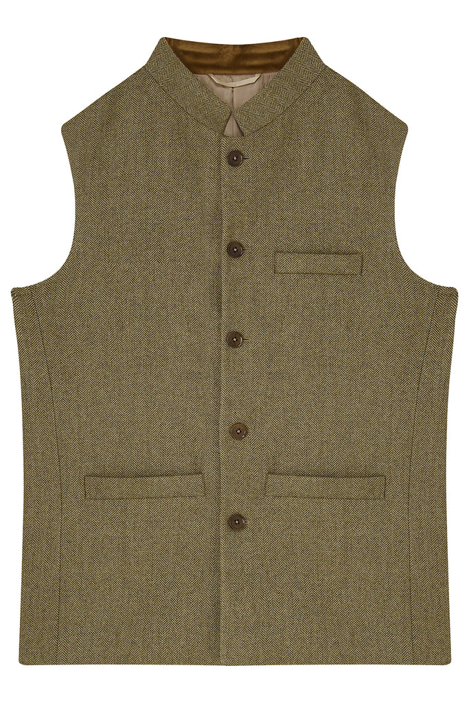 OSCAR Fine Tweed Nehru Gilet - Sable Herringbone