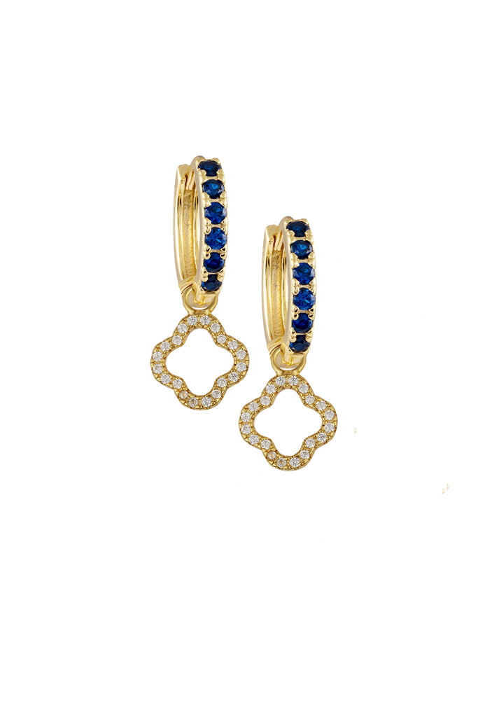 Sapphire Midi Hoops with Clover Charms