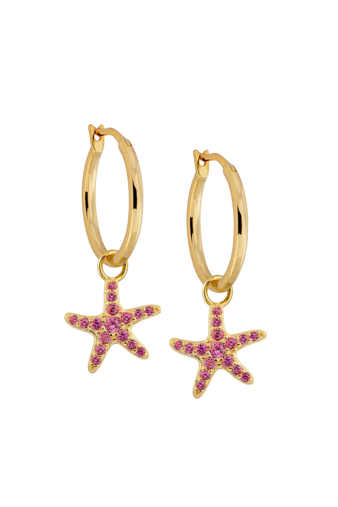 Midi Golden Hoops with Pink Starfish Charms
