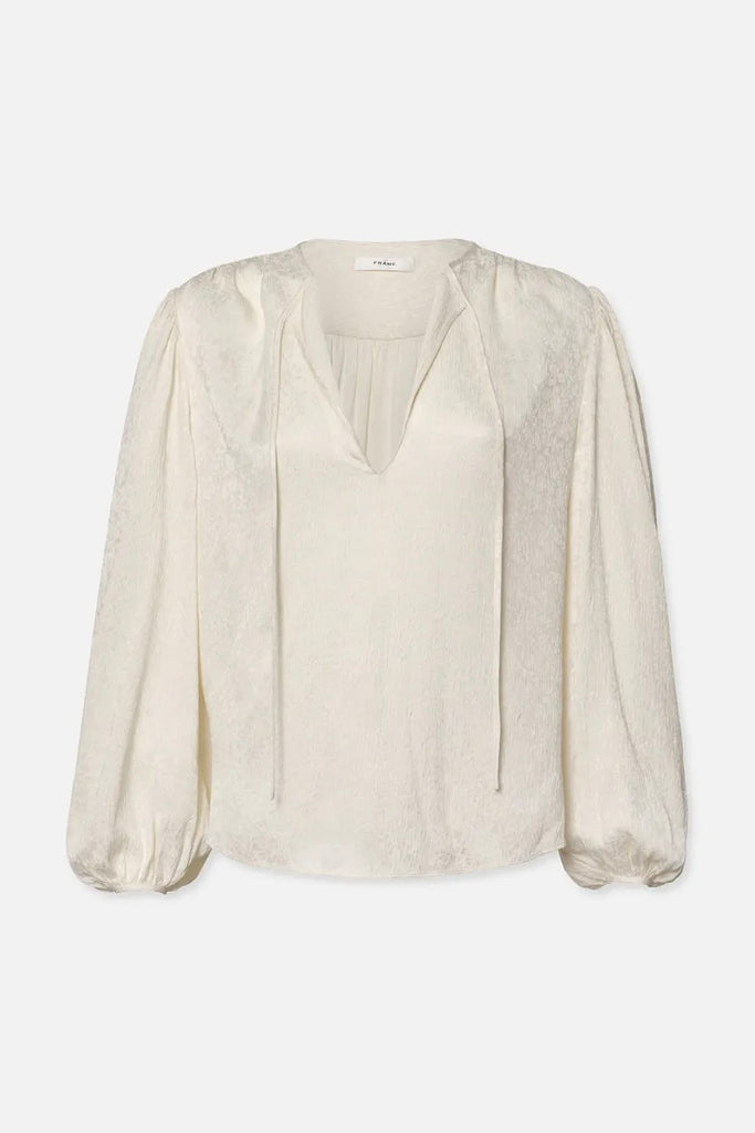 CINCHED SLEEVE Silk Blouse - Cream