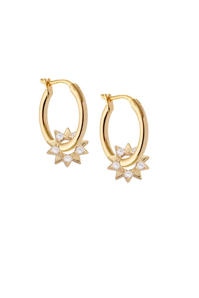 Midi Golden Hoops with White Star Wheel Charms
