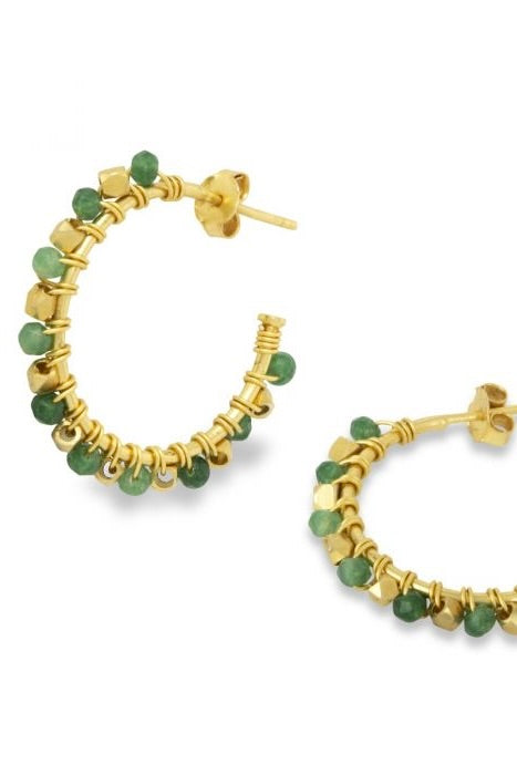 MINI RIVA Gemstone Hoop Earrings - Green Jade
