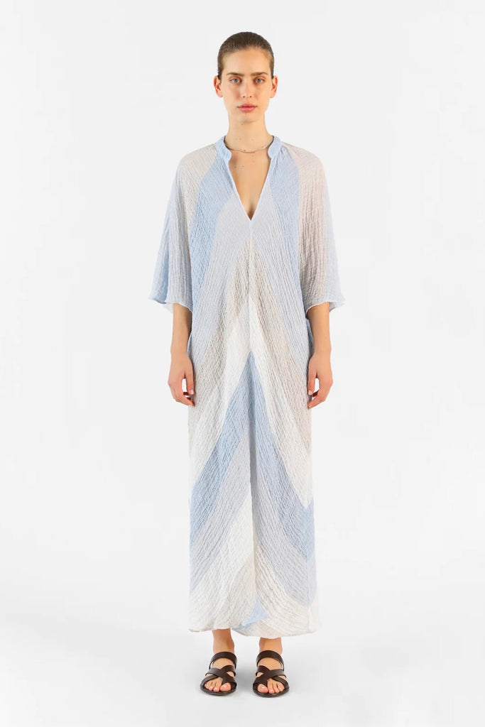 MAGGIE Kaftan Dress - Ciel Pale Blue/Beige