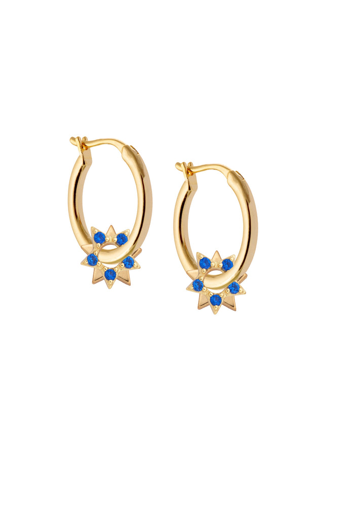 Midi Golden Hoops with Blue Star Wheel Charms