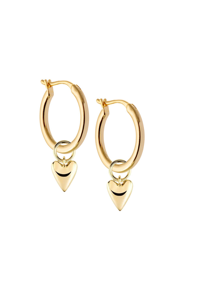 Midi Golden Hoops with Golden Heart Charms