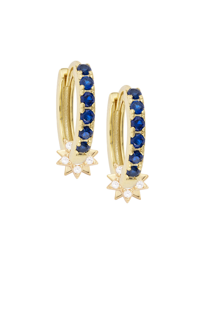 Sapphire Midi Hoops with White Star Wheel Charms