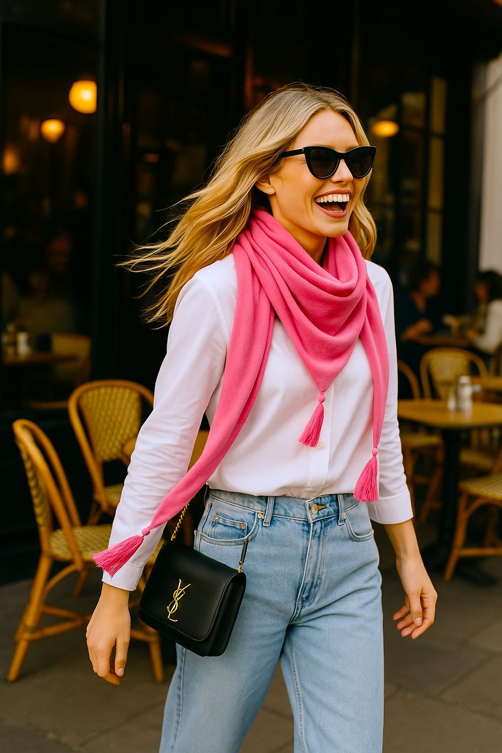 Triangle Tassel Cashmere Scarf - Hot Pink