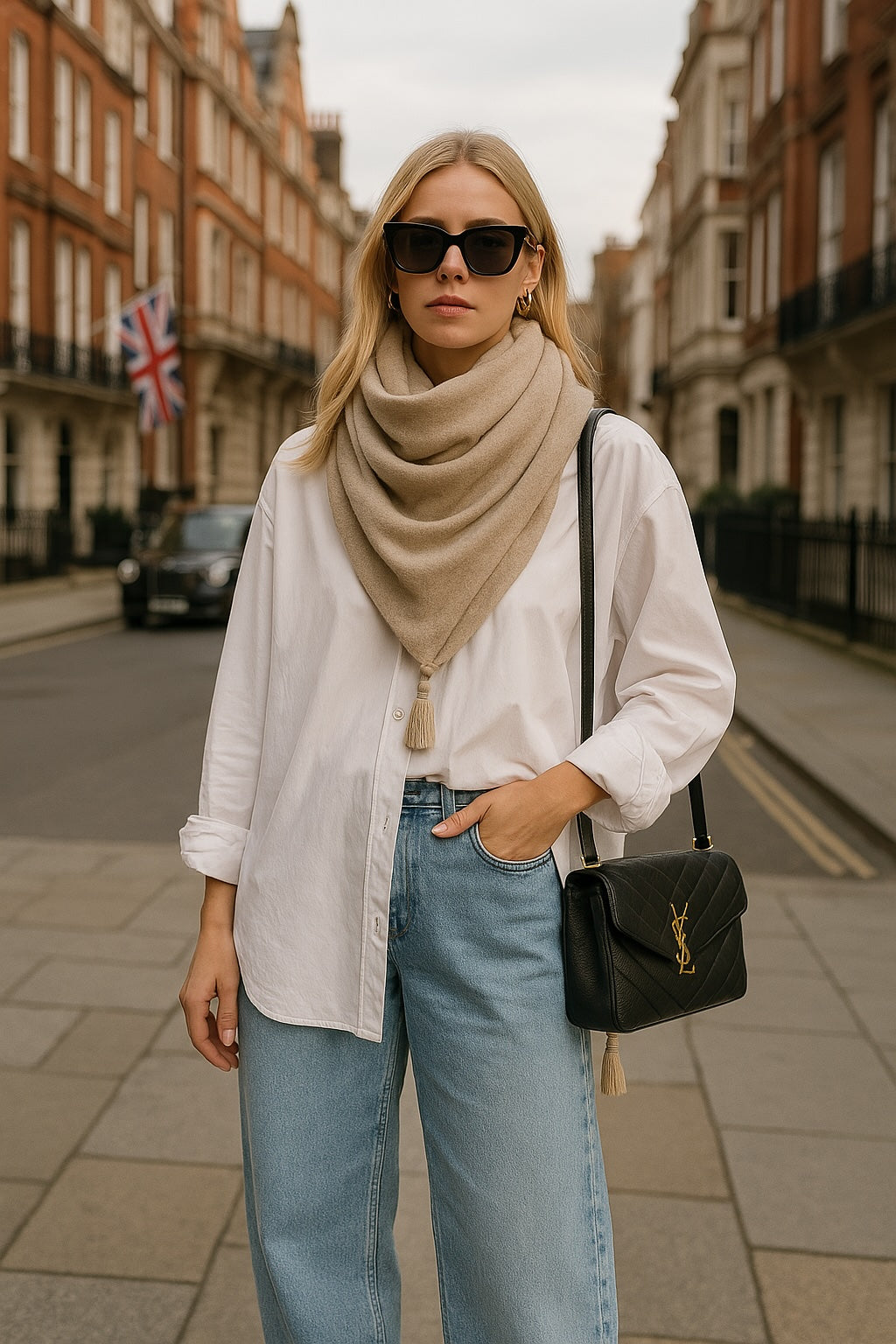 Triangle Tassel Cashmere Scarf - Champagne