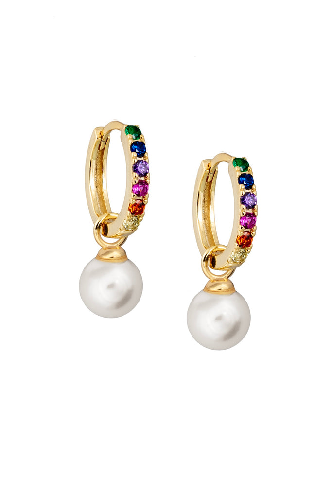 Rainbow Midi Hoops with Round Pearl Charms