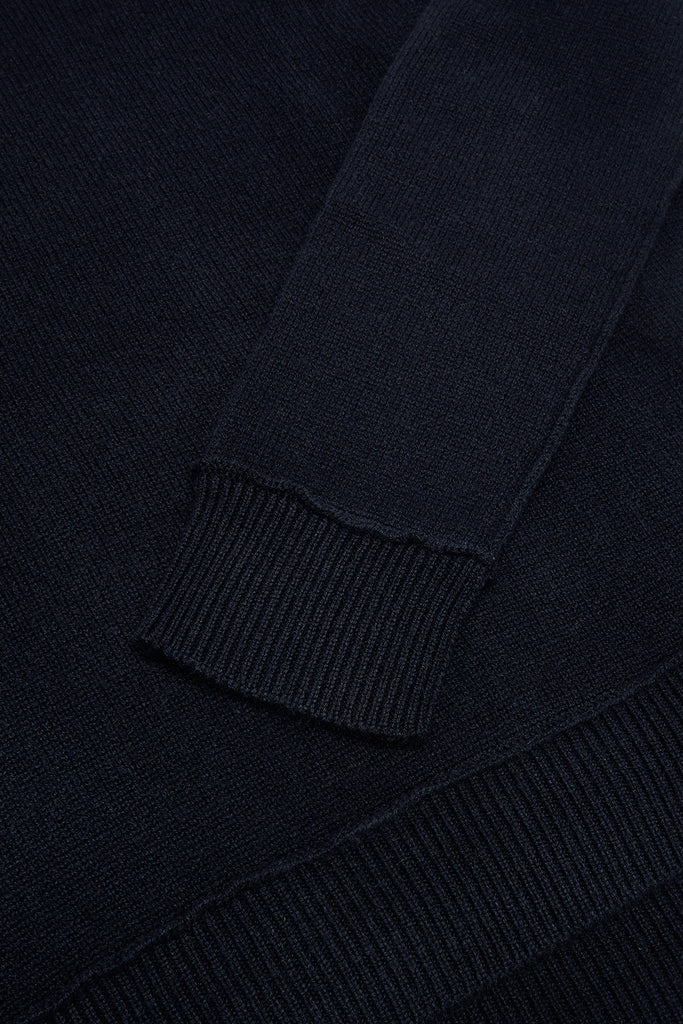 DOUBLE COLLAR Crew Neck Cashmere Jumper - Navy Blue