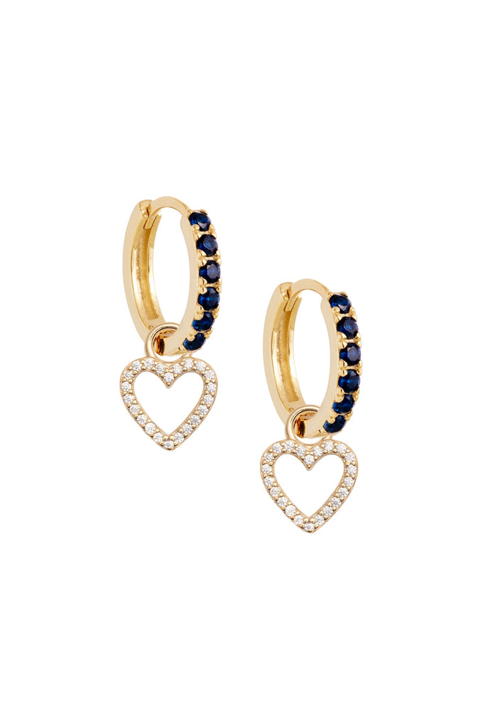 Sapphire Midi Hoops with White Heart Charms
