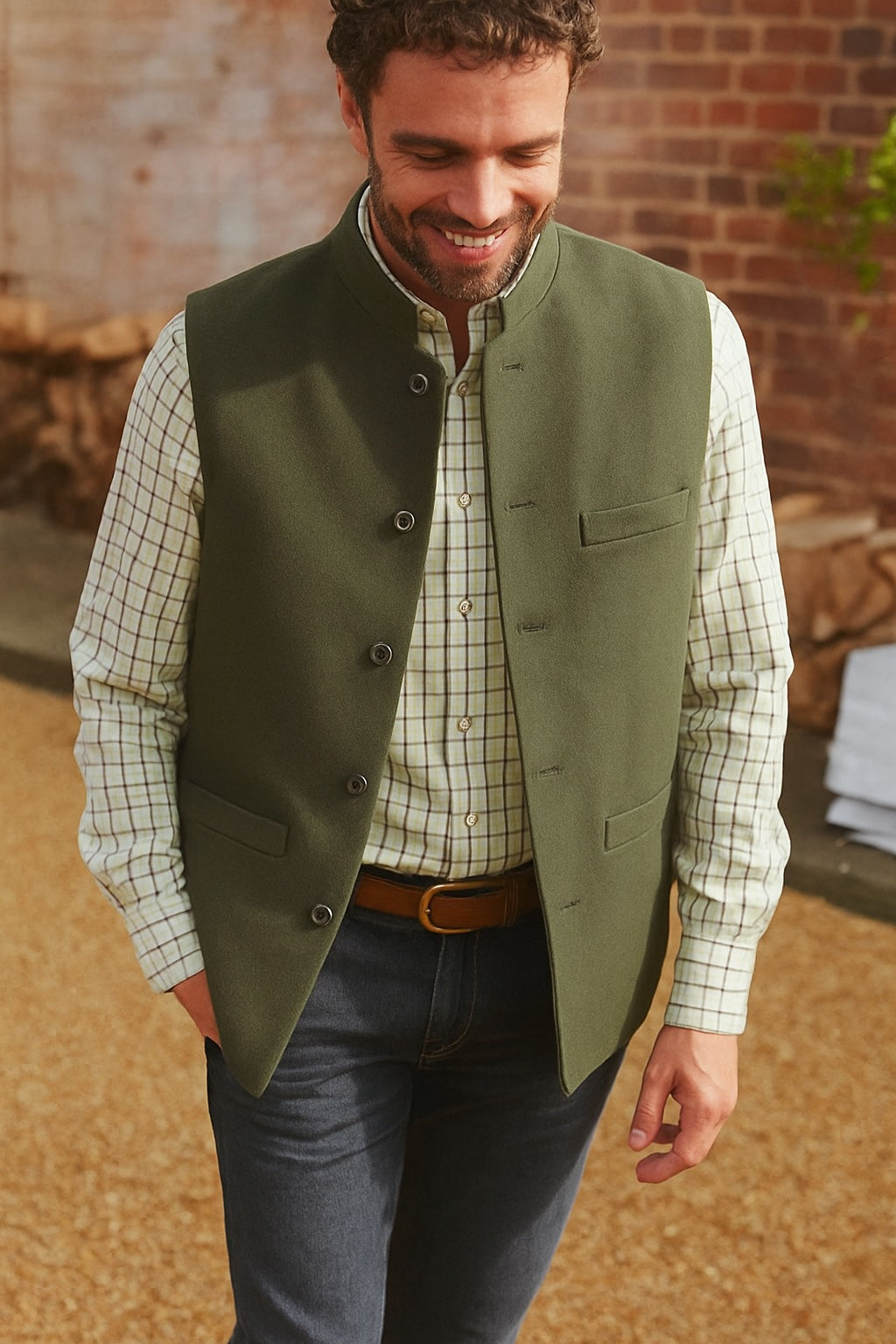 MOLESKIN Nehru Gilet - Olive Green
