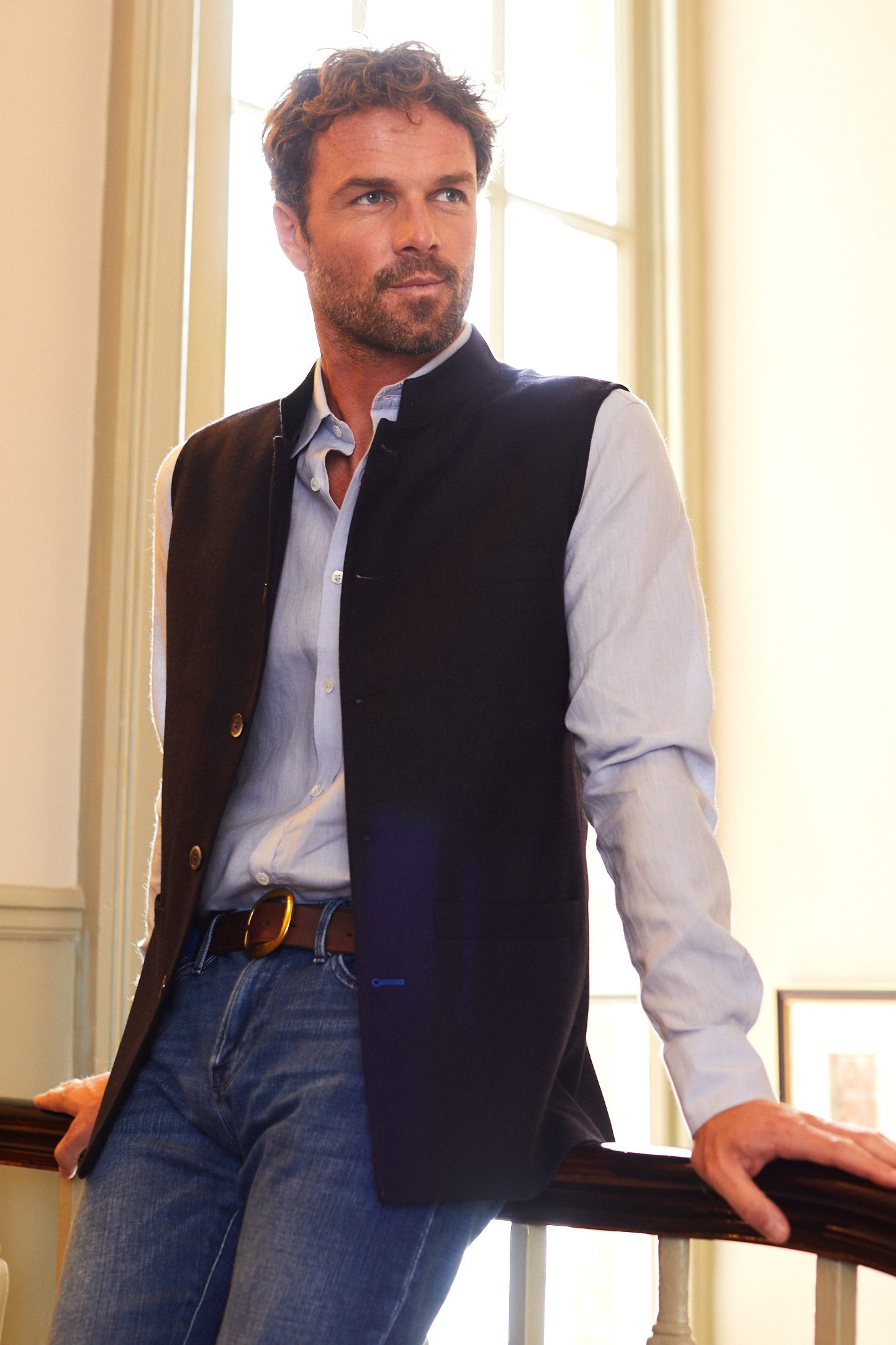 RALPH Cashmere Nehru Gilet - Navy