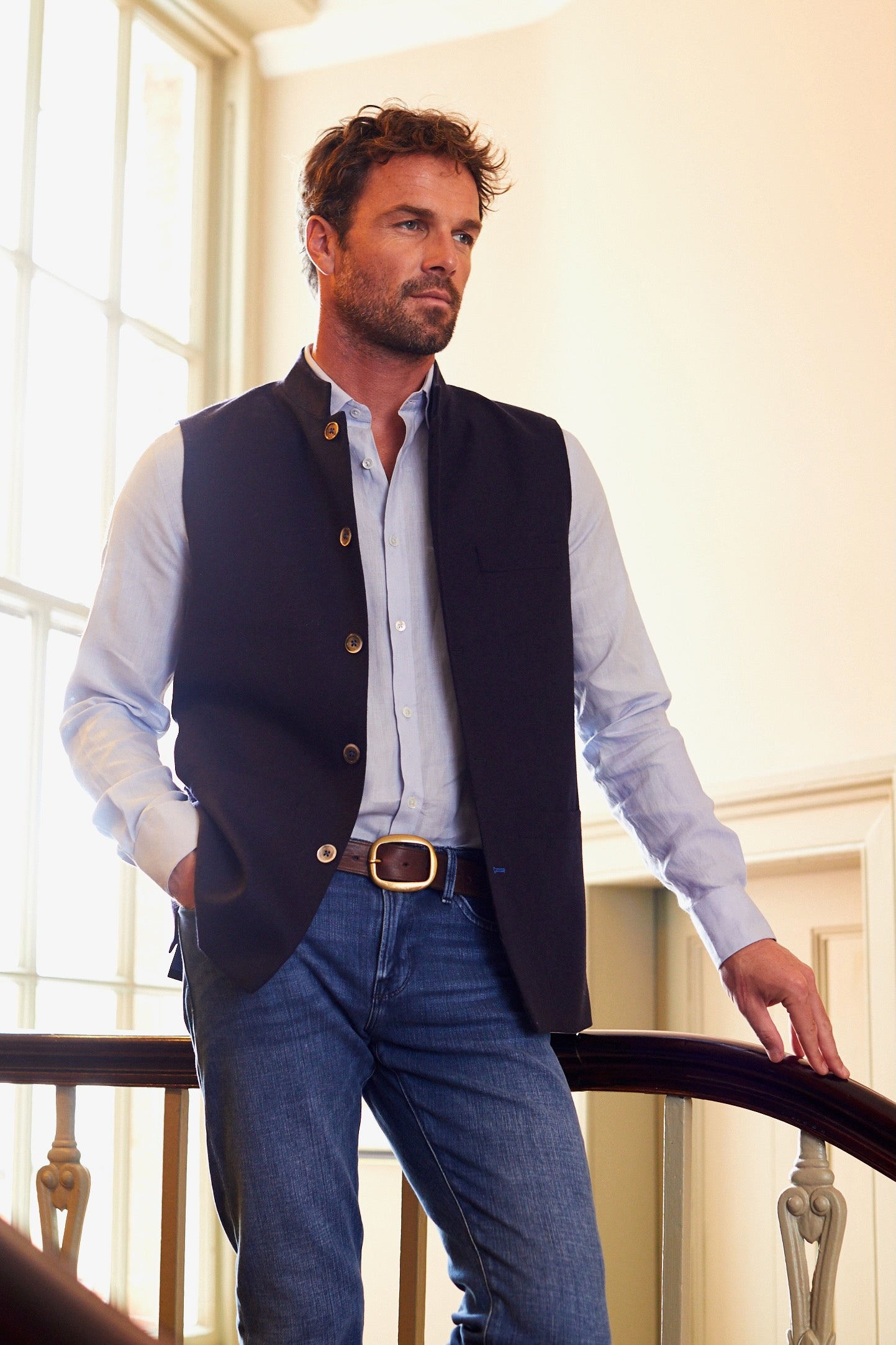 RALPH Cashmere Nehru Gilet - Navy