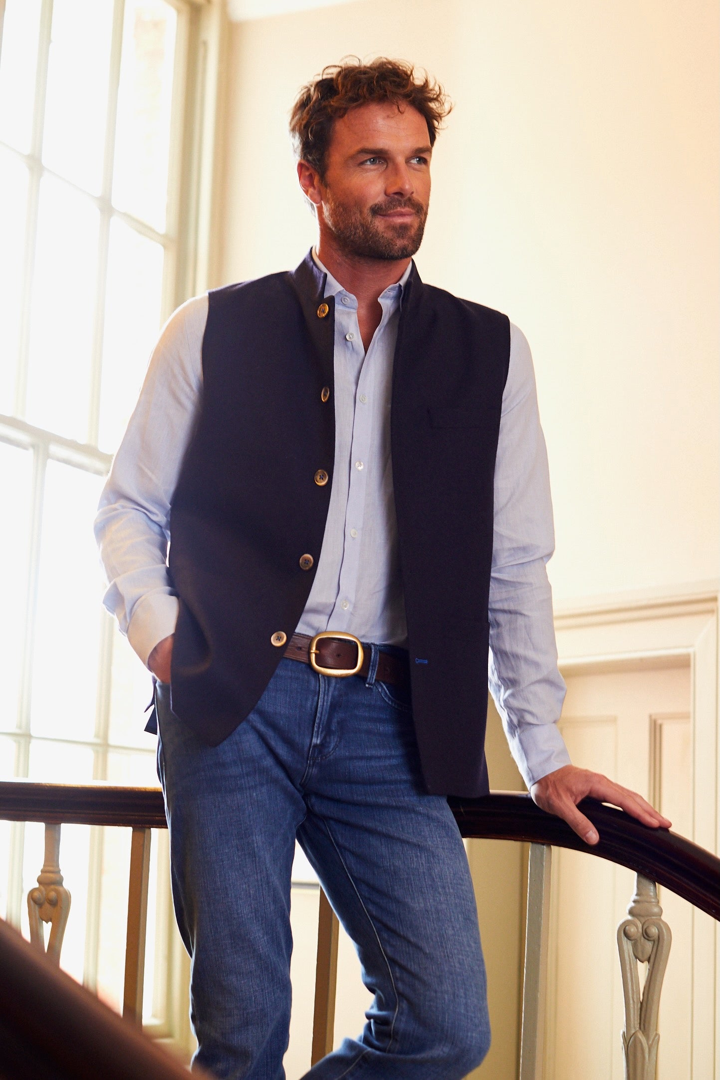 RALPH Cashmere Nehru Gilet - Navy