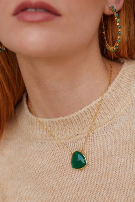 RIVA Gemstone Hoop Earrings - Dark Green Agate